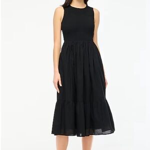 J.Crew Dress Petite XXS Black Smocked Midi Summer Party Work Picnic Preppy NWT